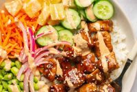 Sweet & Spicy Teriyaki Chicken Poke Bowls