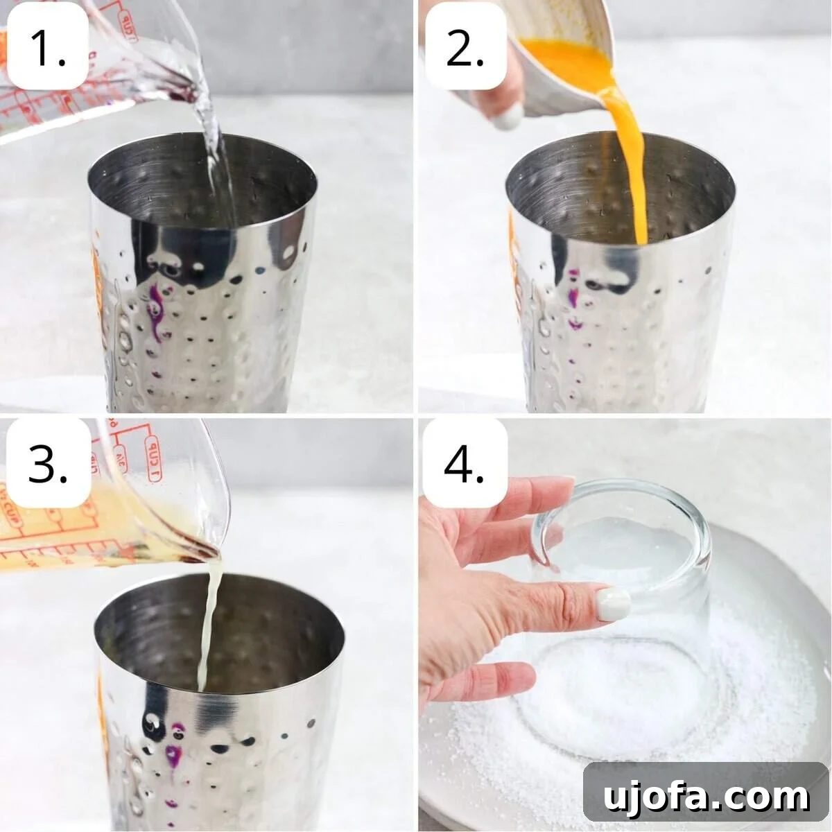 Exotic Passion Fruit Margarita Bliss 4 A visual guide showing three numbered steps to prepare a passion fruit margarita, including rimming the glass, shaking ingredients, and pouring the finished drink.