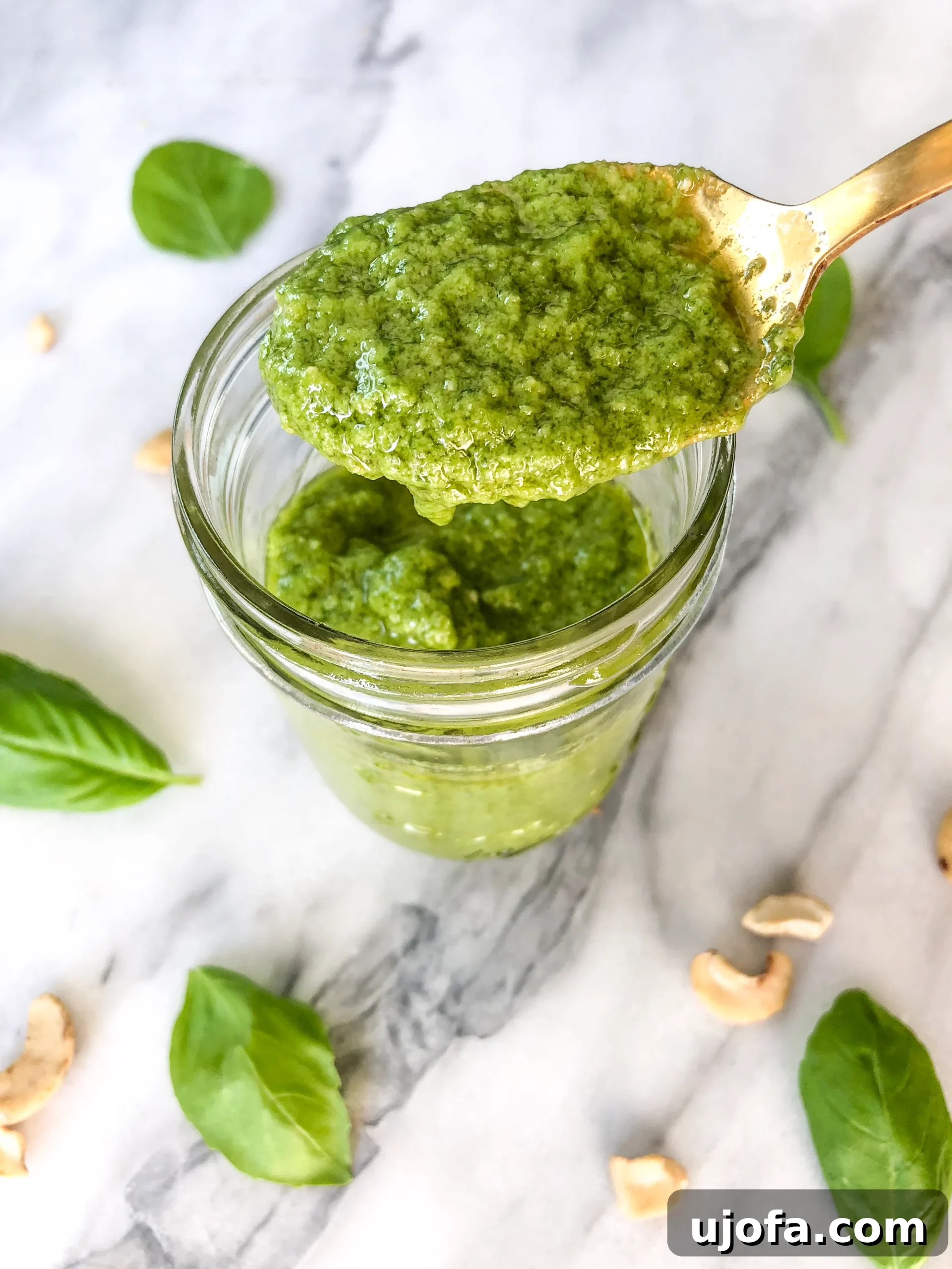 Freshly blended Cashew Pesto in a rustic bowl, ready to be served.