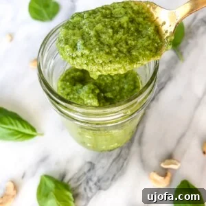 Top view of creamy homemade Cashew Pesto.