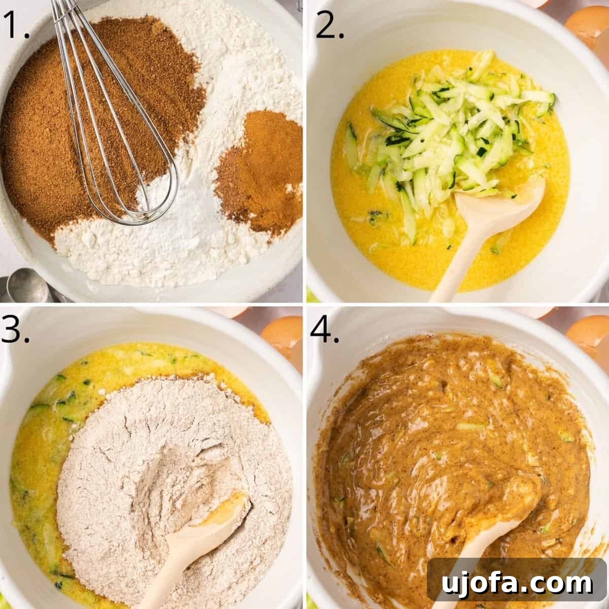 four photo quadrants showing recipe instructions numbered step by step 