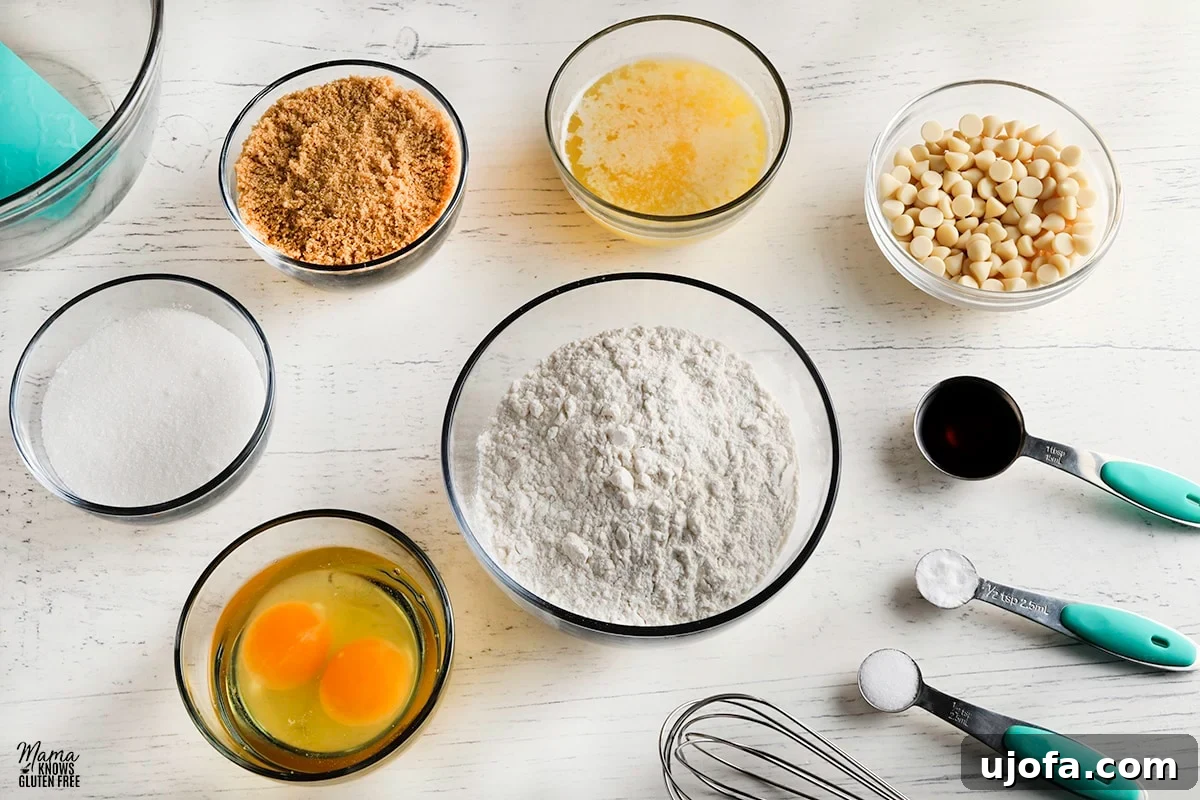 Ingredients laid out for gluten-free blondies recipe preparation