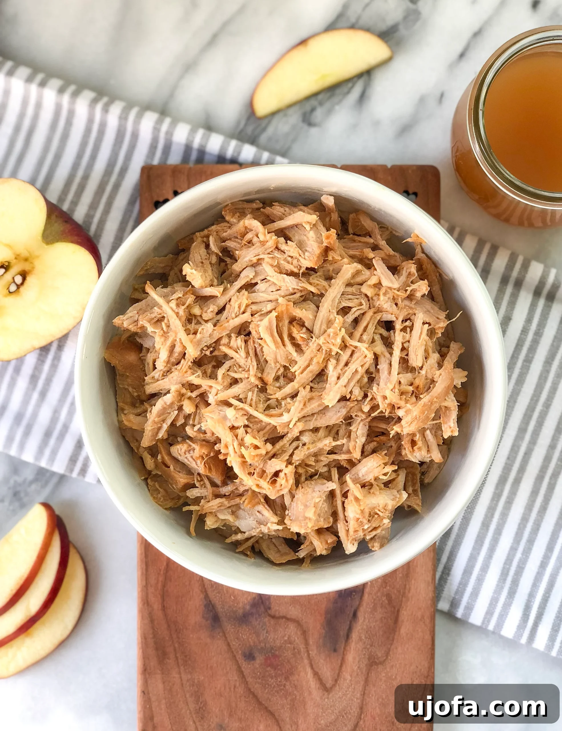 Platter of Instant Pot Cider Pulled Pork, ready to serve