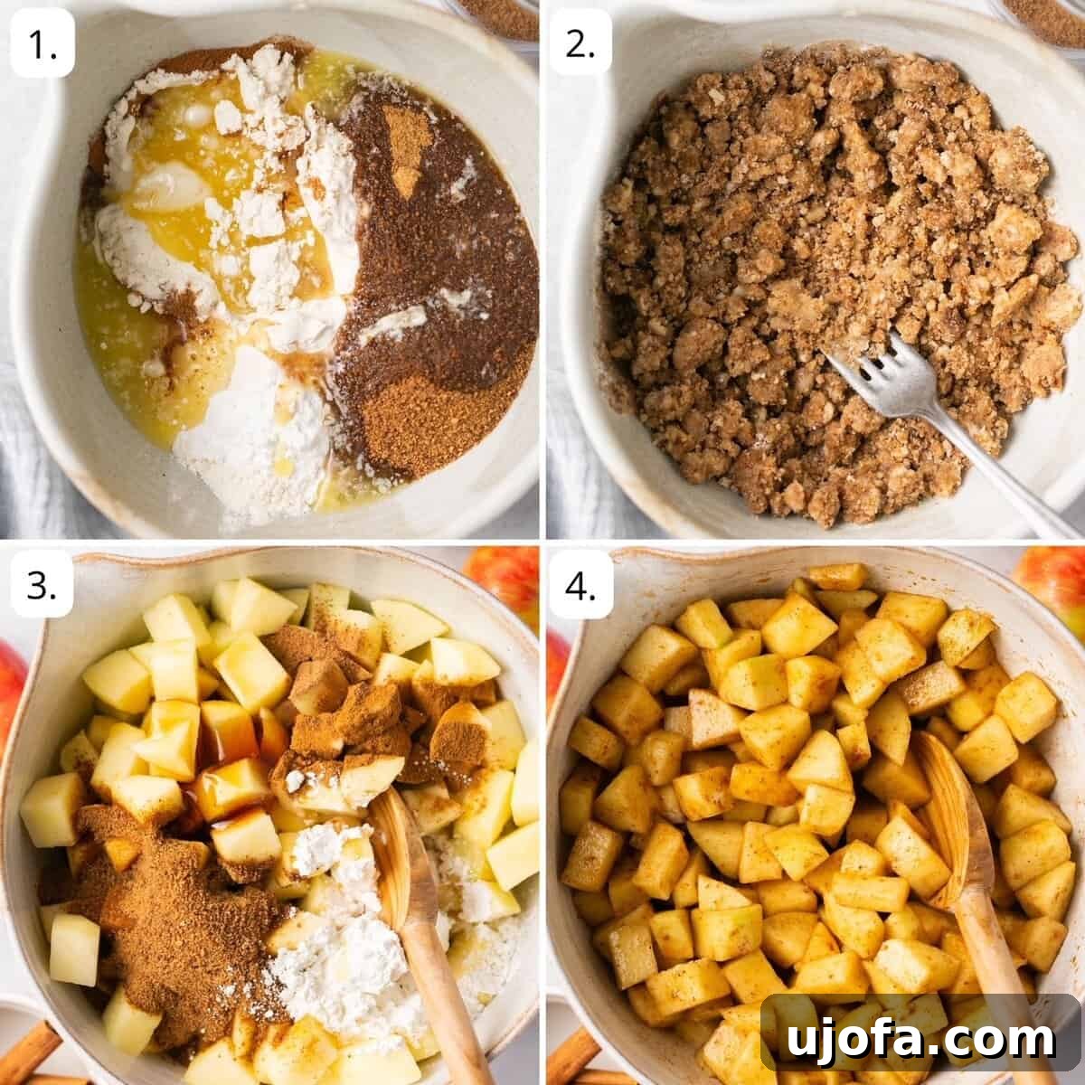 Guilt-Free Apple Crumble 4 four quadrants of photos showing step by step instructions to make this recipe