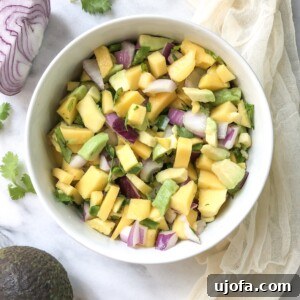 Mango Avocado Salsa in a bowl, ready to be served.