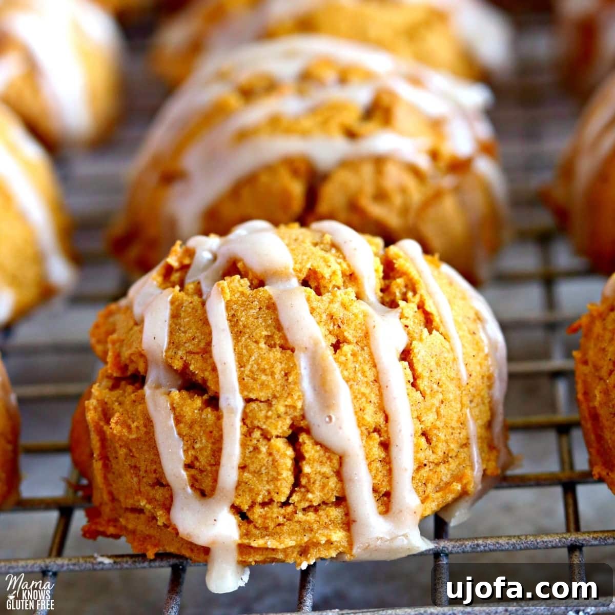 gluten-free pumpkin cookies on a cooling rack
