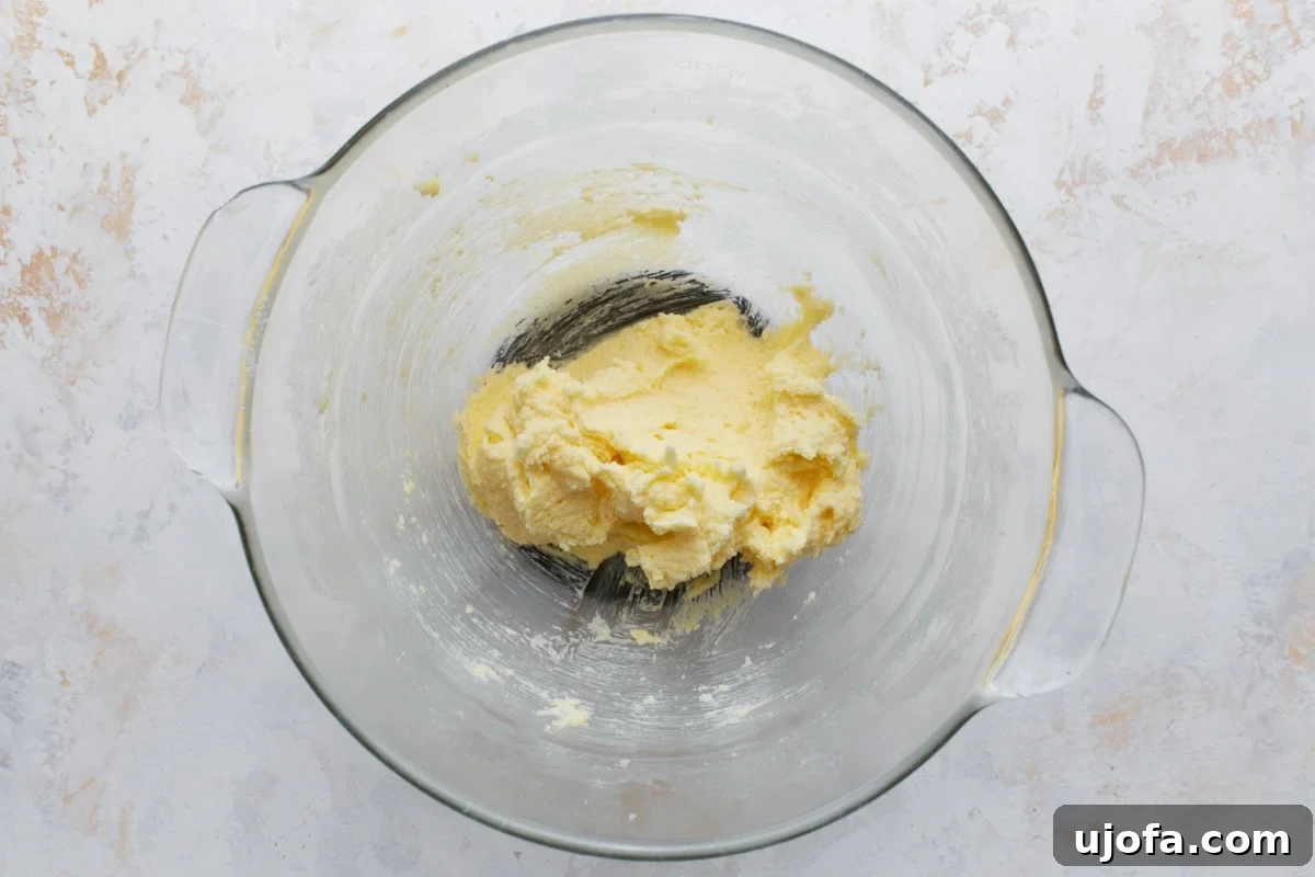Pillowy Soft Gluten-Free Snickerdoodles 5 A glass mixing bowl holds a light and fluffy mixture of creamed butter and granulated sugar, perfectly aerated and ready for the next additions to the snickerdoodle dough.