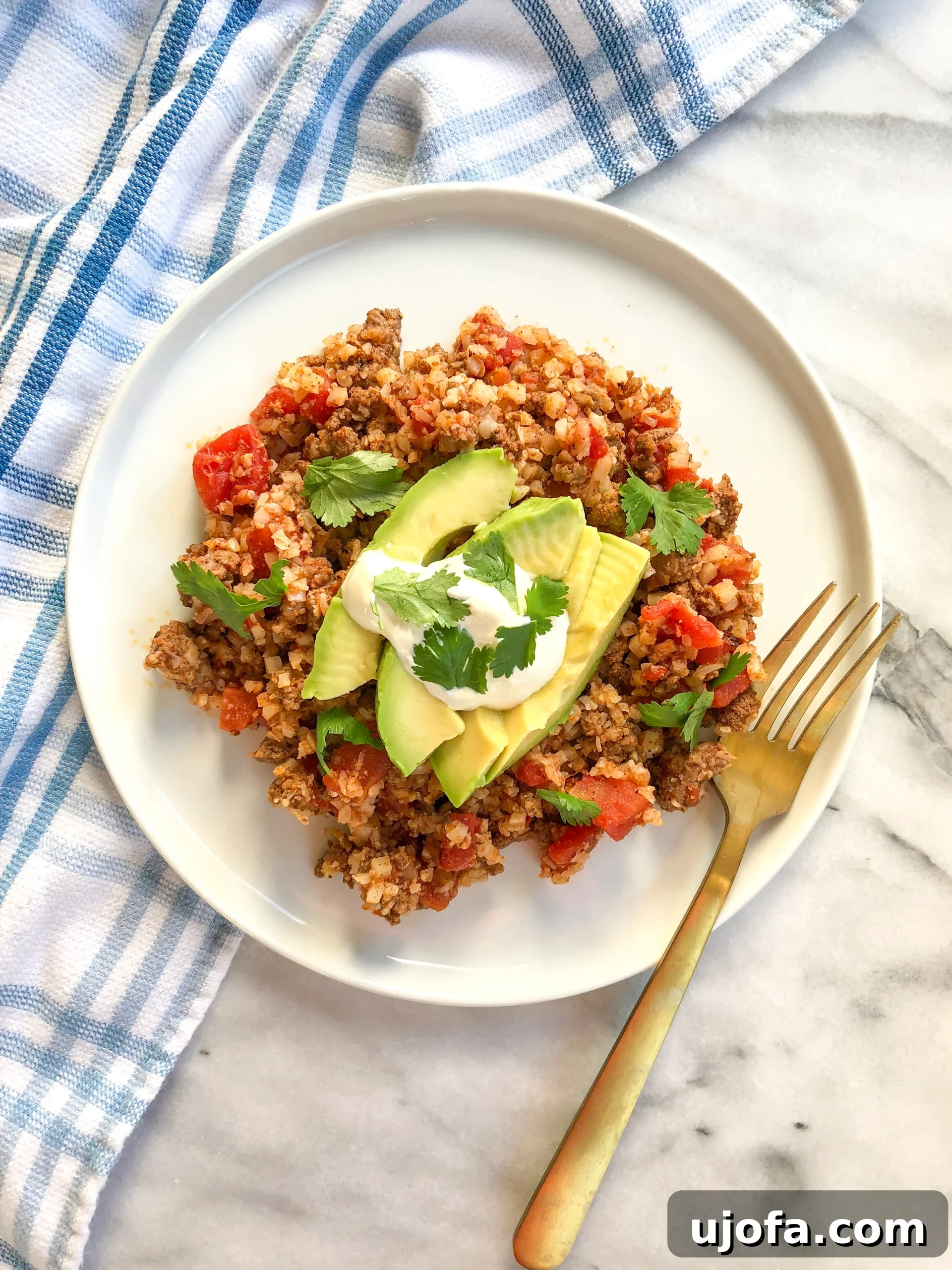 Whole30 Taco Skillet with fresh toppings