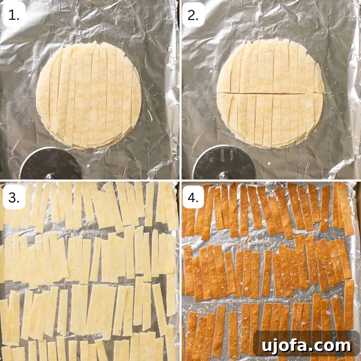Step by step photos showing how to make homemade tortilla strips