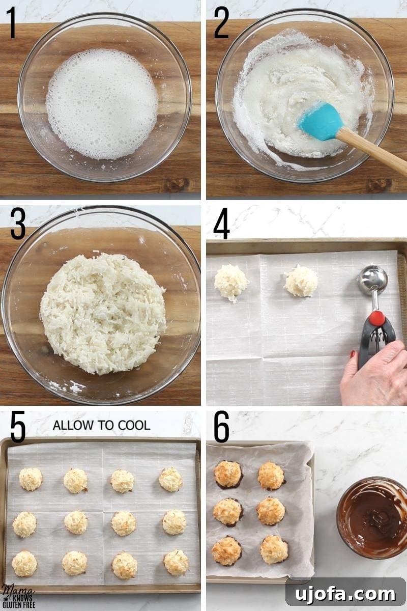 Sweet & Chewy Gluten-Free Coconut Macaroons 4 A photo collage showing the step-by-step process of making gluten-free coconut macaroons.