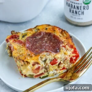 Finished Paleo Pizza Breakfast Casserole in a baking dish
