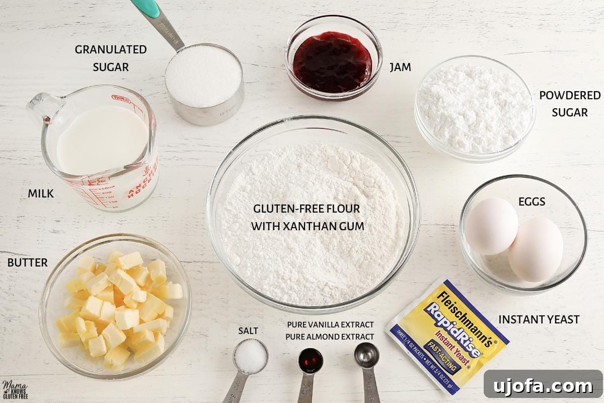 All ingredients for gluten-free Danish pastries laid out on a clean counter