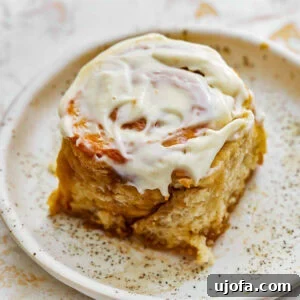 Gluten Free Brunch Delights 36 A close-up of a single, delectable gluten-free cinnamon roll, generously covered in creamy white frosting.