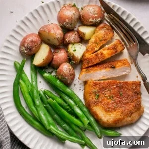 air fryer pork chops with roasted potatoes and green beans