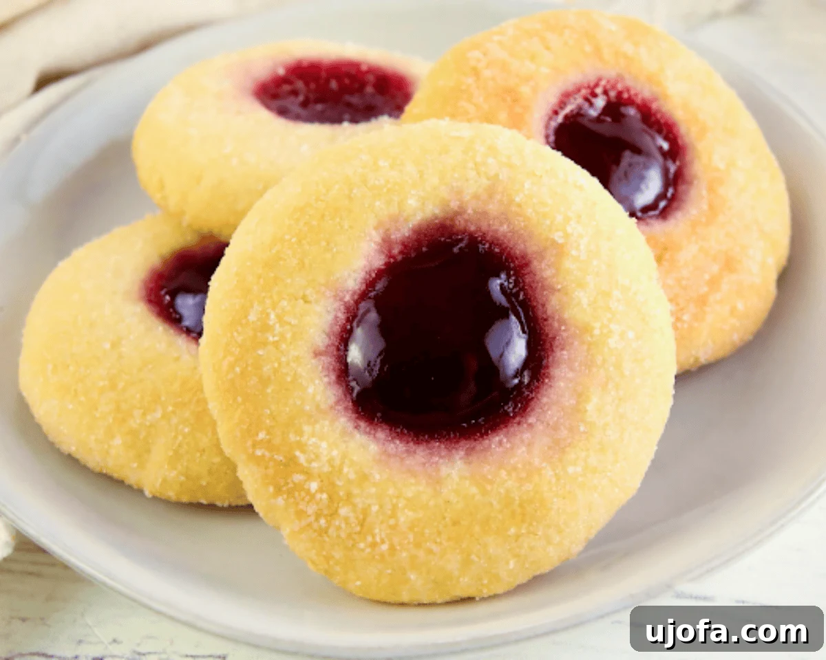 finished gluten-free thumbprint cookies on a plate