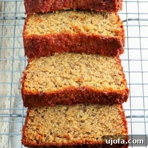 almond flour banana bread on a wire cooling rack