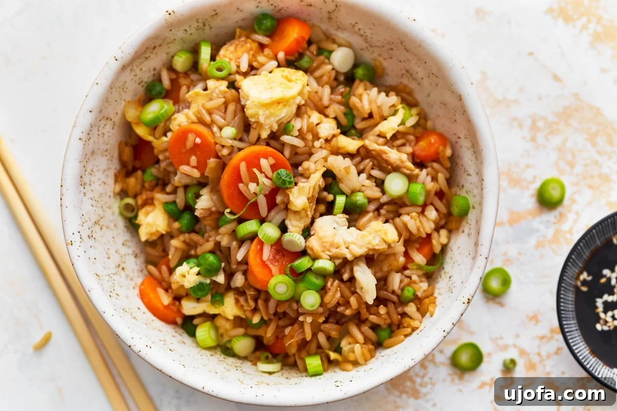 Your New Favorite Gluten-Free Fried Rice 4 A beautifully plated bowl of gluten-free fried rice, ready to be served and enjoyed.