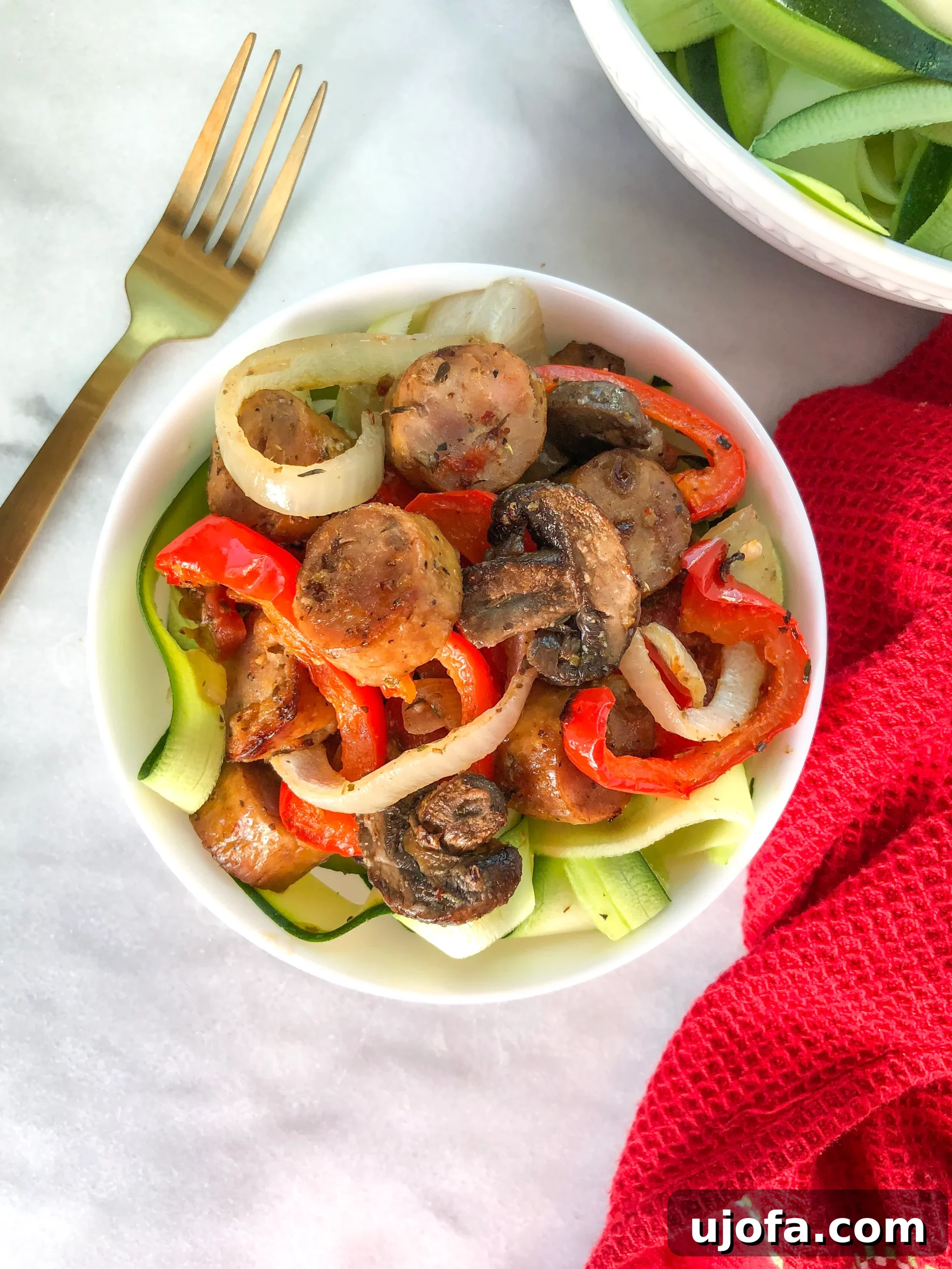 One Pan Roasted Italian Sausage and Peppers 6 Another view of the Sheet Pan Italian Sausage & Peppers, invitingly ready to serve.