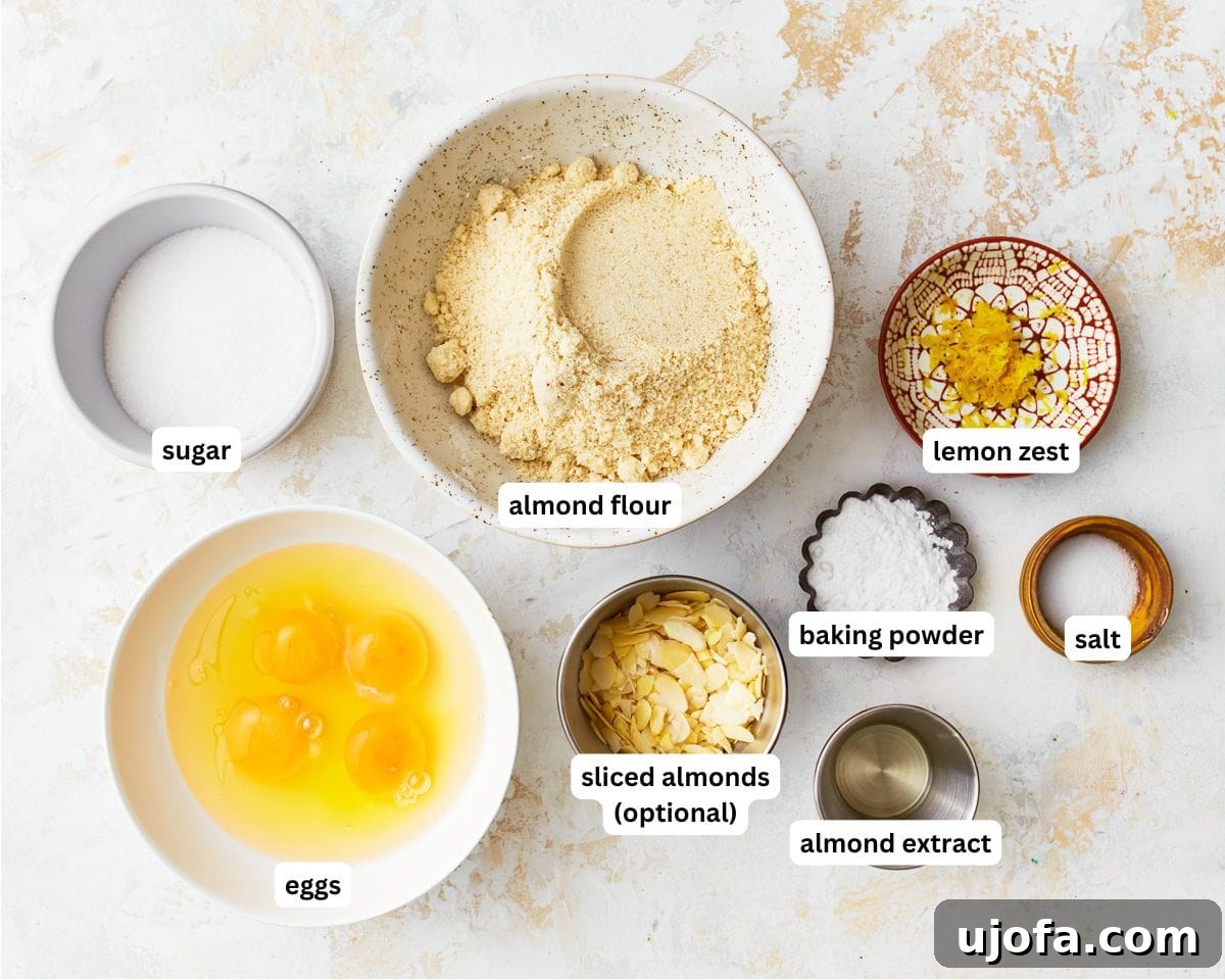 Tender Almond Flour Cake 3 All the fresh ingredients laid out to make an almond flour cake.