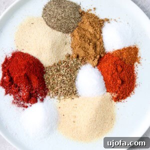 Fiesta Chicken Taco Blend 6 Homemade chicken taco seasoning spices individually portioned out on a plate
