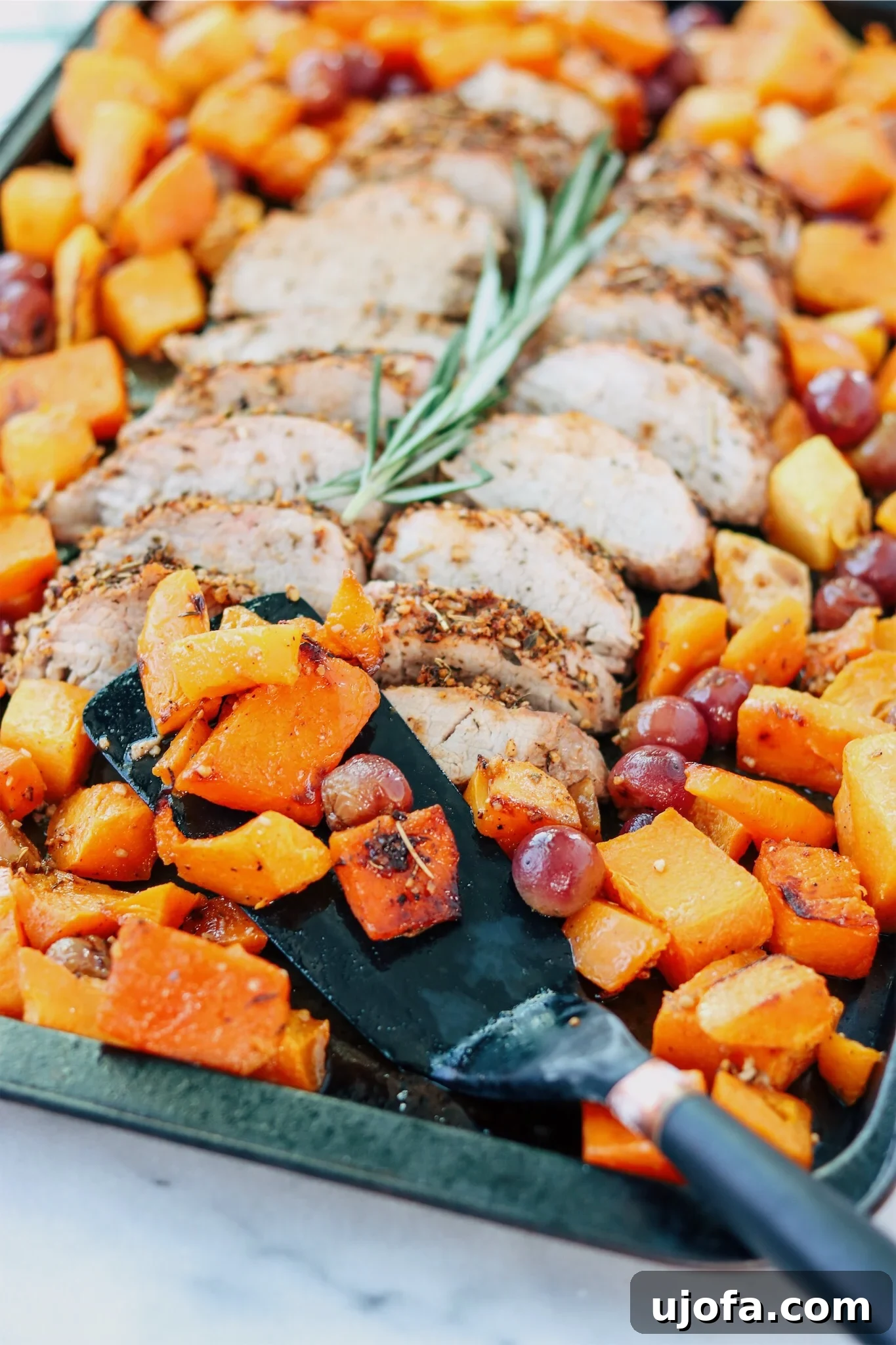 Delicious Sheet Pan Pork Tenderloin with Butternut Squash and Grapes