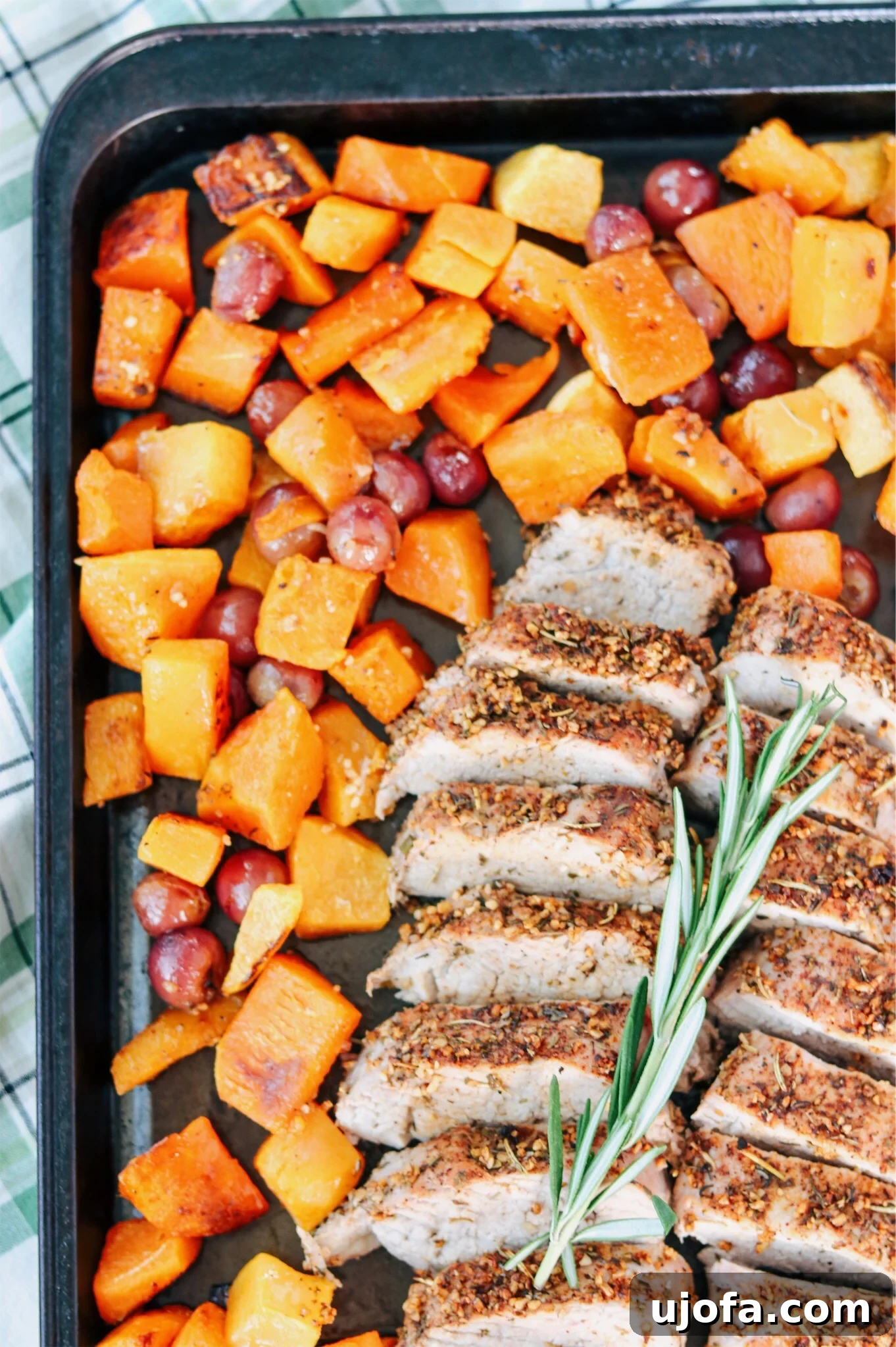 Roasted Pork Tenderloin with Grapes and Squash on a Sheet Pan