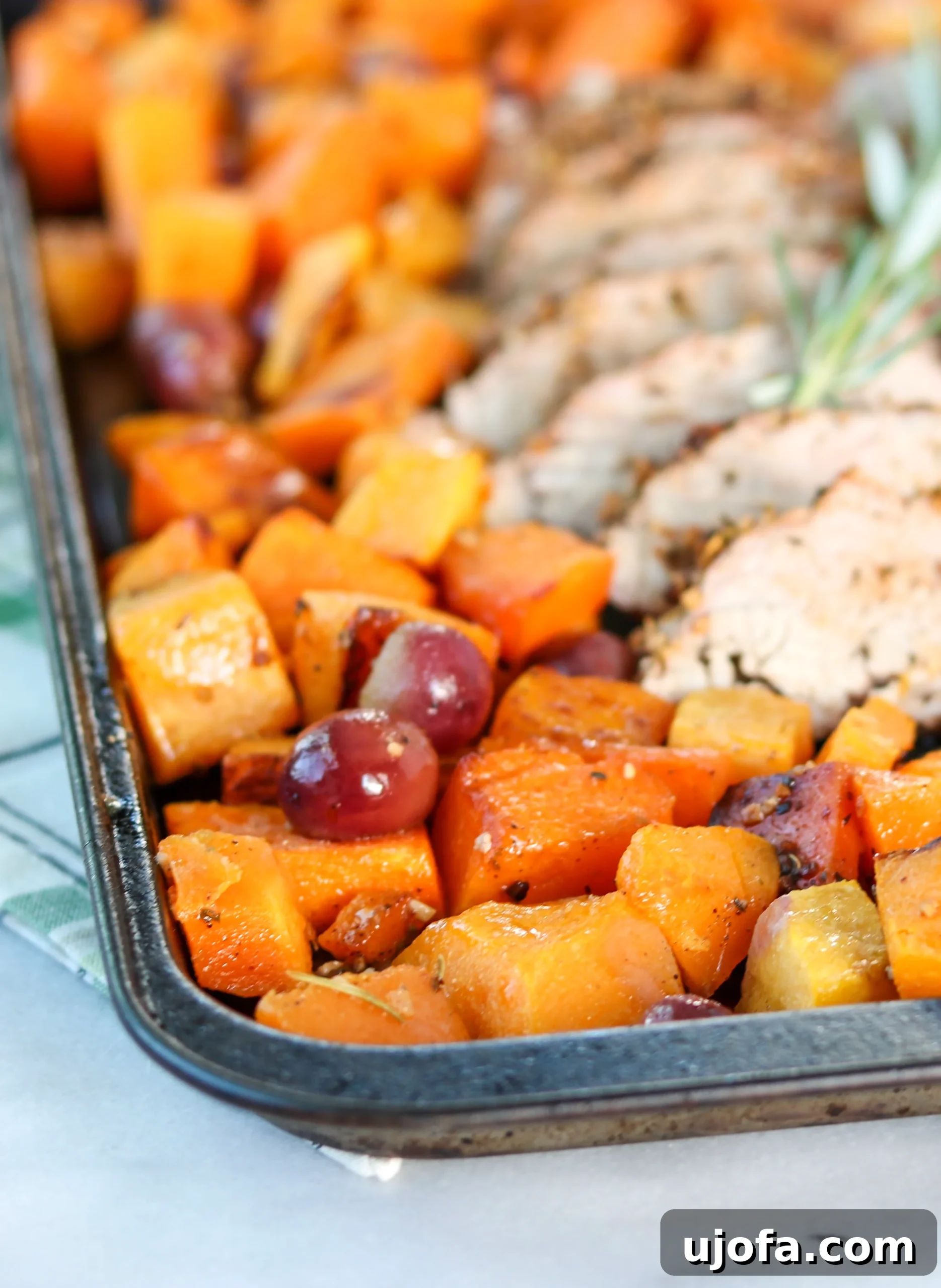 Cooked Sheet Pan Pork Tenderloin with Roasted Vegetables and Grapes
