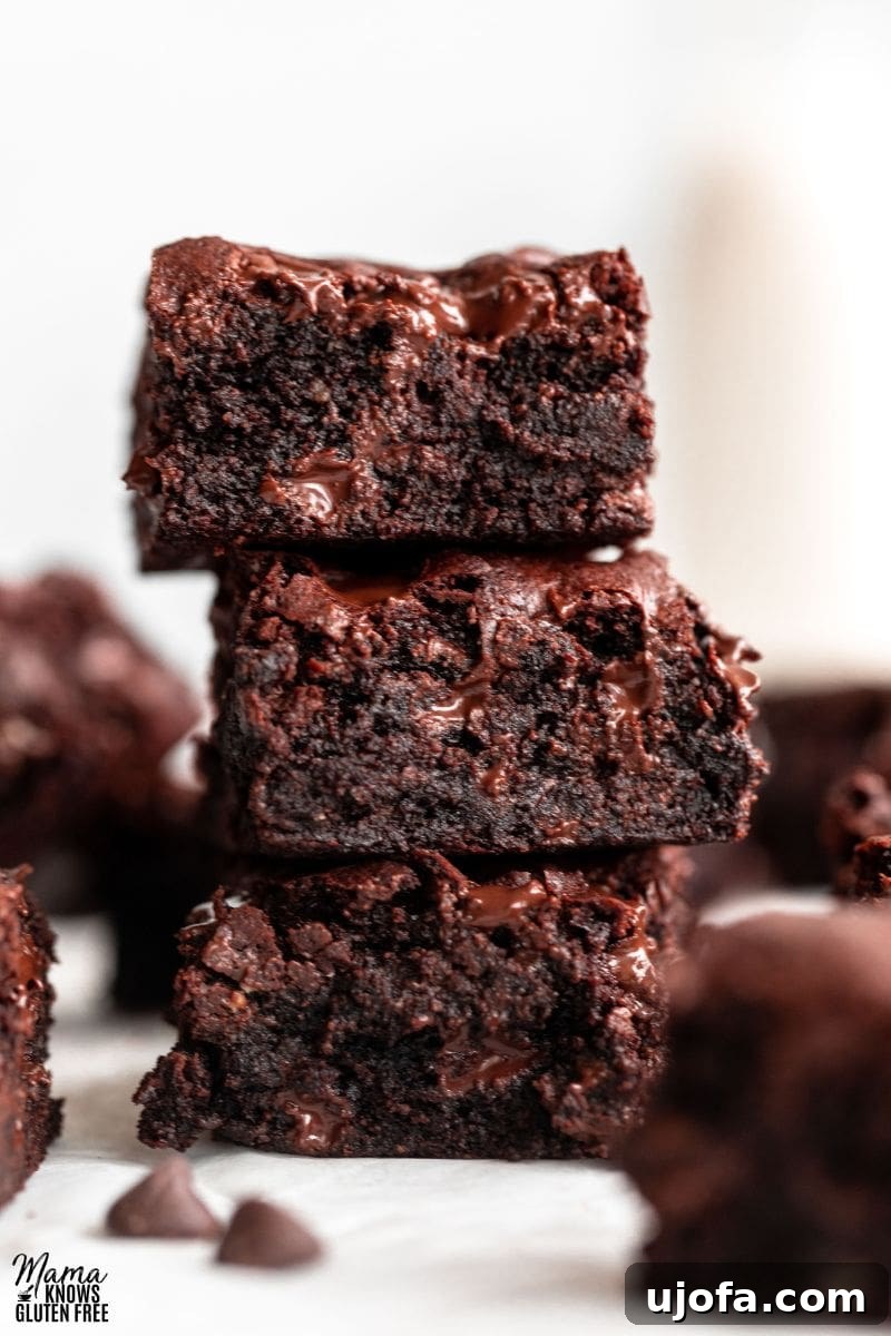 Almond Flour Brownies squares in a neat pile, ready for serving.