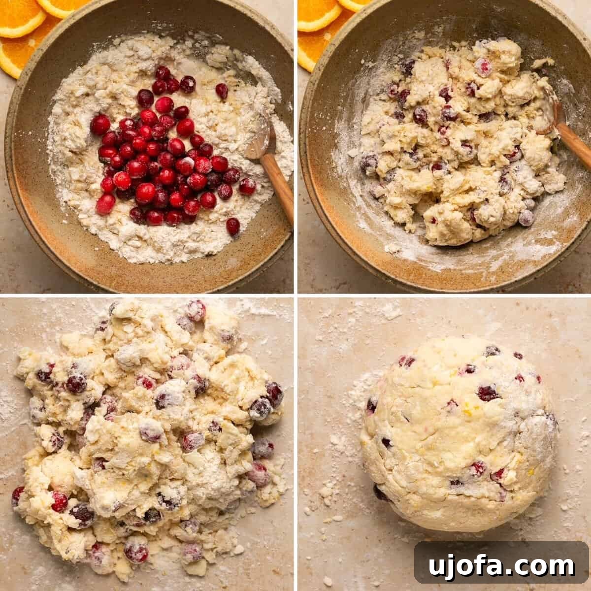 Steps 5-8 for Making Cranberry Orange Gluten Free Scones