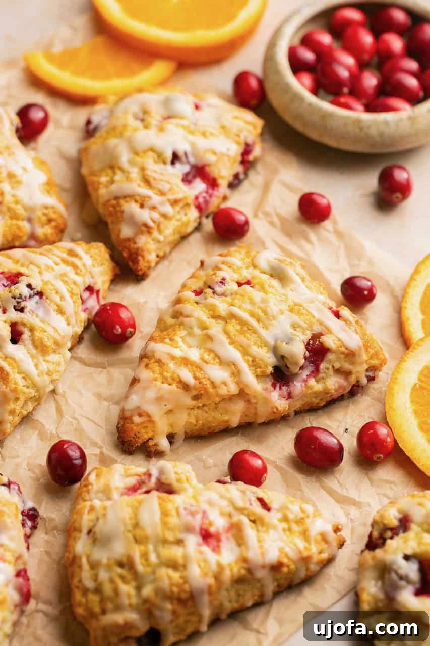 Gluten-Free Scones with Orange and Cranberry on Parchment Paper