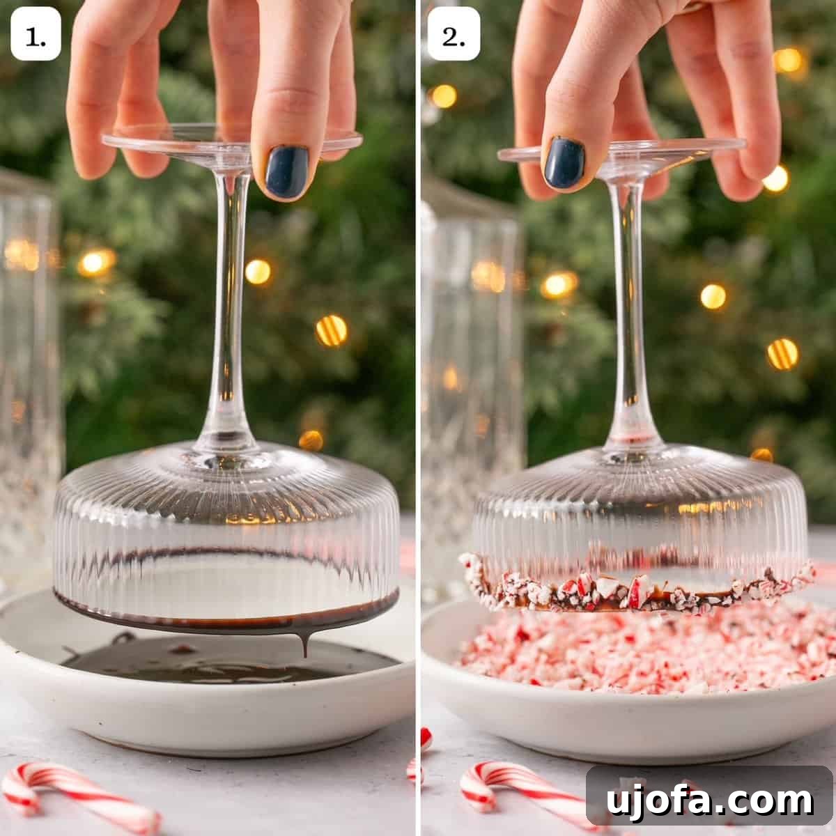 the first two steps for making peppermint espresso martinis