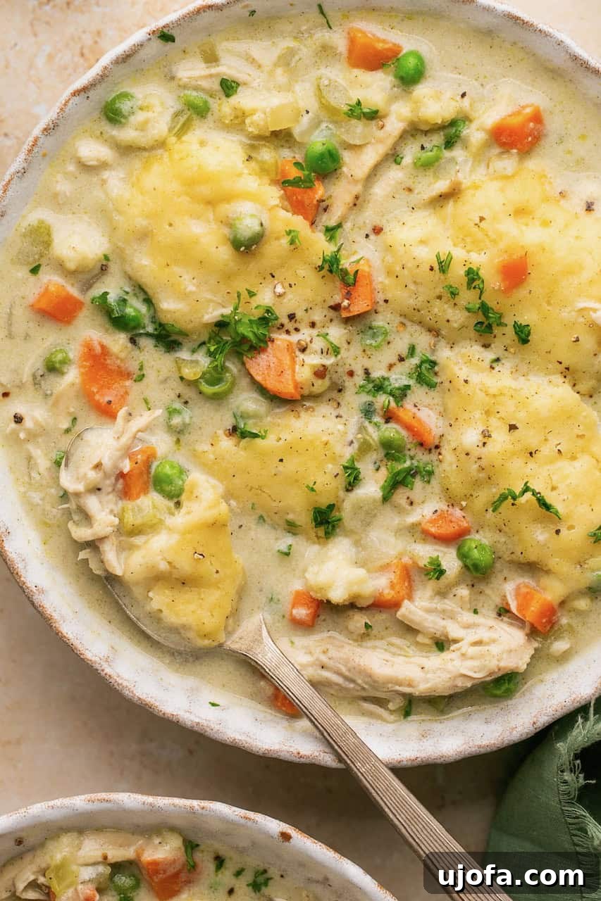 Effortless Gluten-Free Chicken and Dumplings 2 A steaming bowl of gluten-free chicken and dumplings, garnished with fresh herbs, ready to be enjoyed.