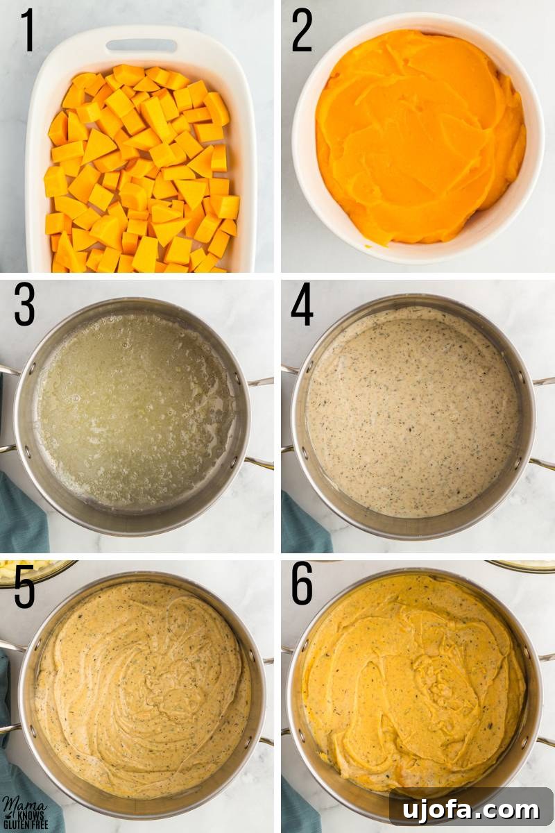 First 6 steps to make Gluten-Free Butternut Squash Mac and Cheese