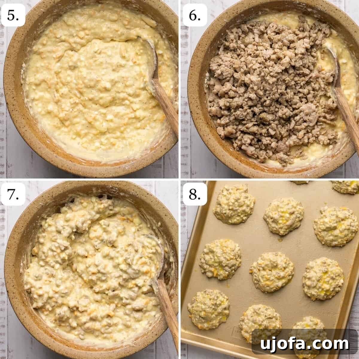 Steps 5 through 8 for completing the gluten-free protein biscuits recipe
