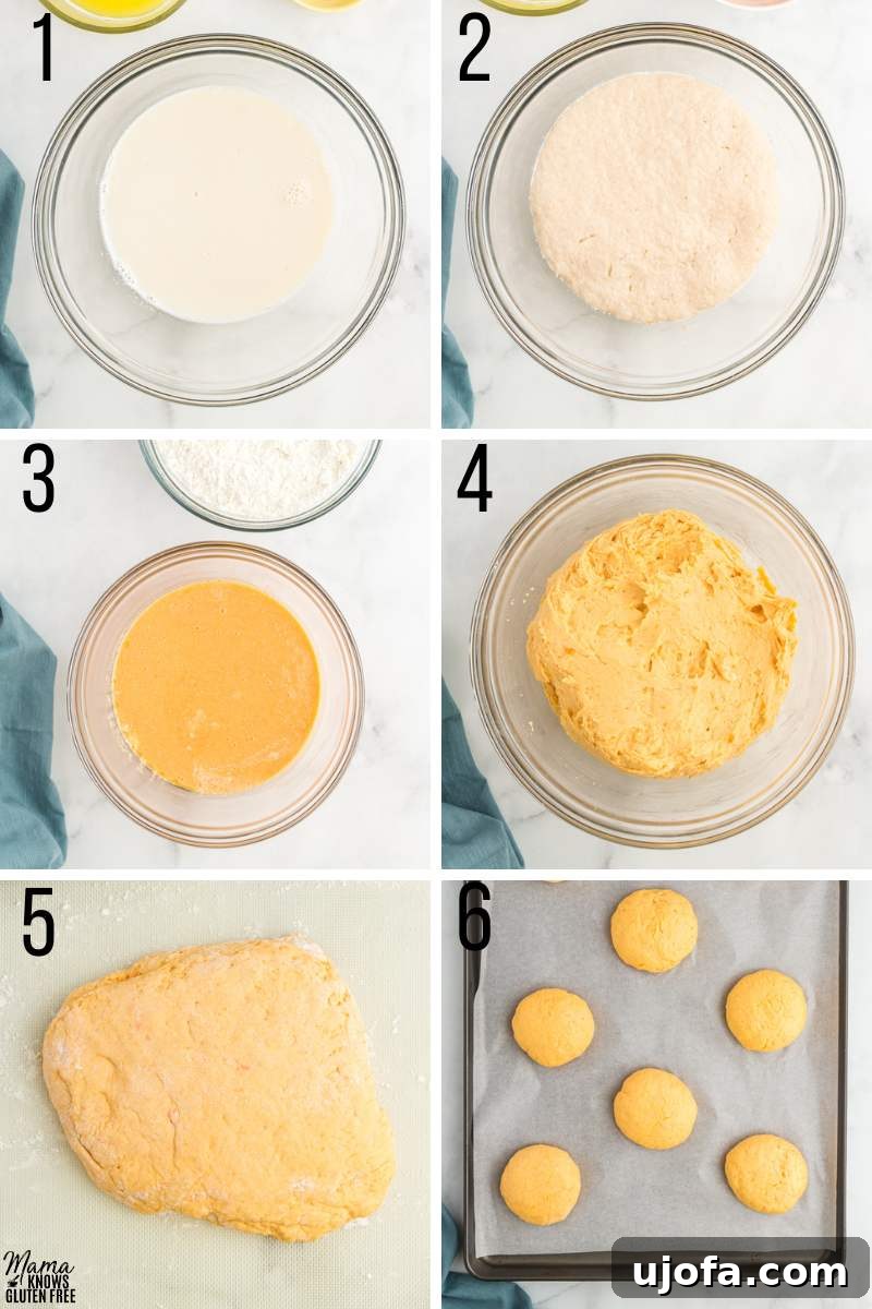 First 6 steps to make Gluten-Free Sweet Potato Rolls.