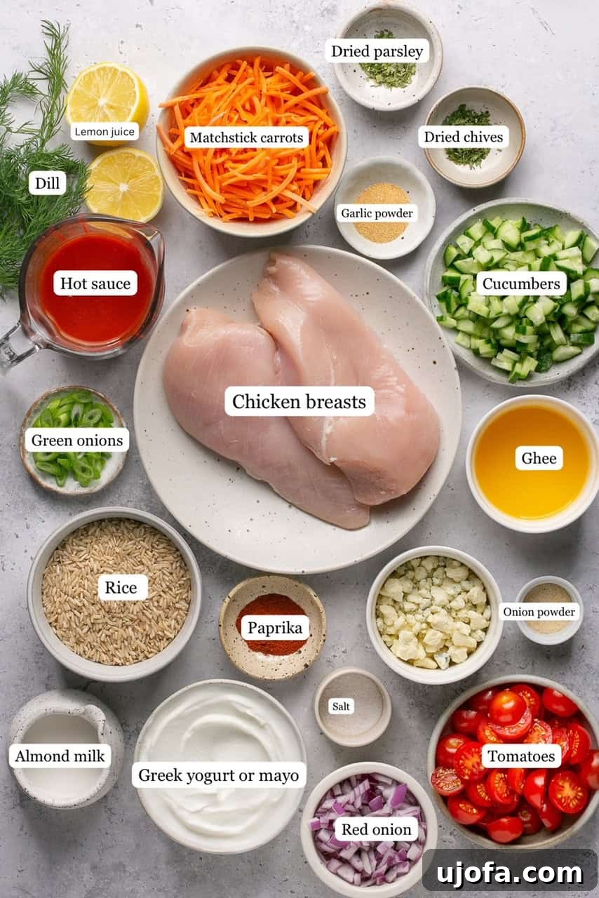 ingredients to make buffalo chicken bowls