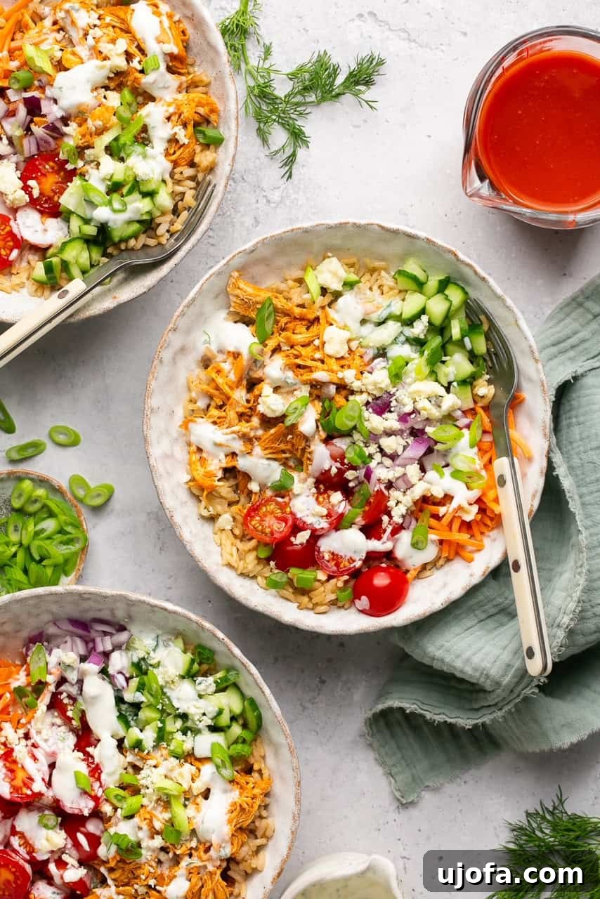 buffalo chicken rice bowls with ranch dressing
