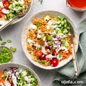 buffalo chicken rice bowls with ranch dressing