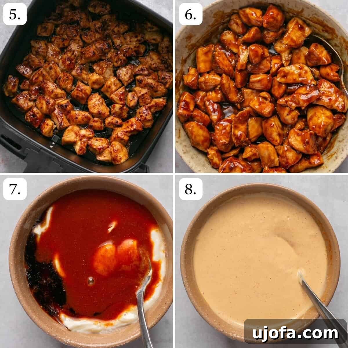 Sweet & Spicy Teriyaki Chicken Poke Bowls 5 steps 5-8 for how to make chicken poke bowls