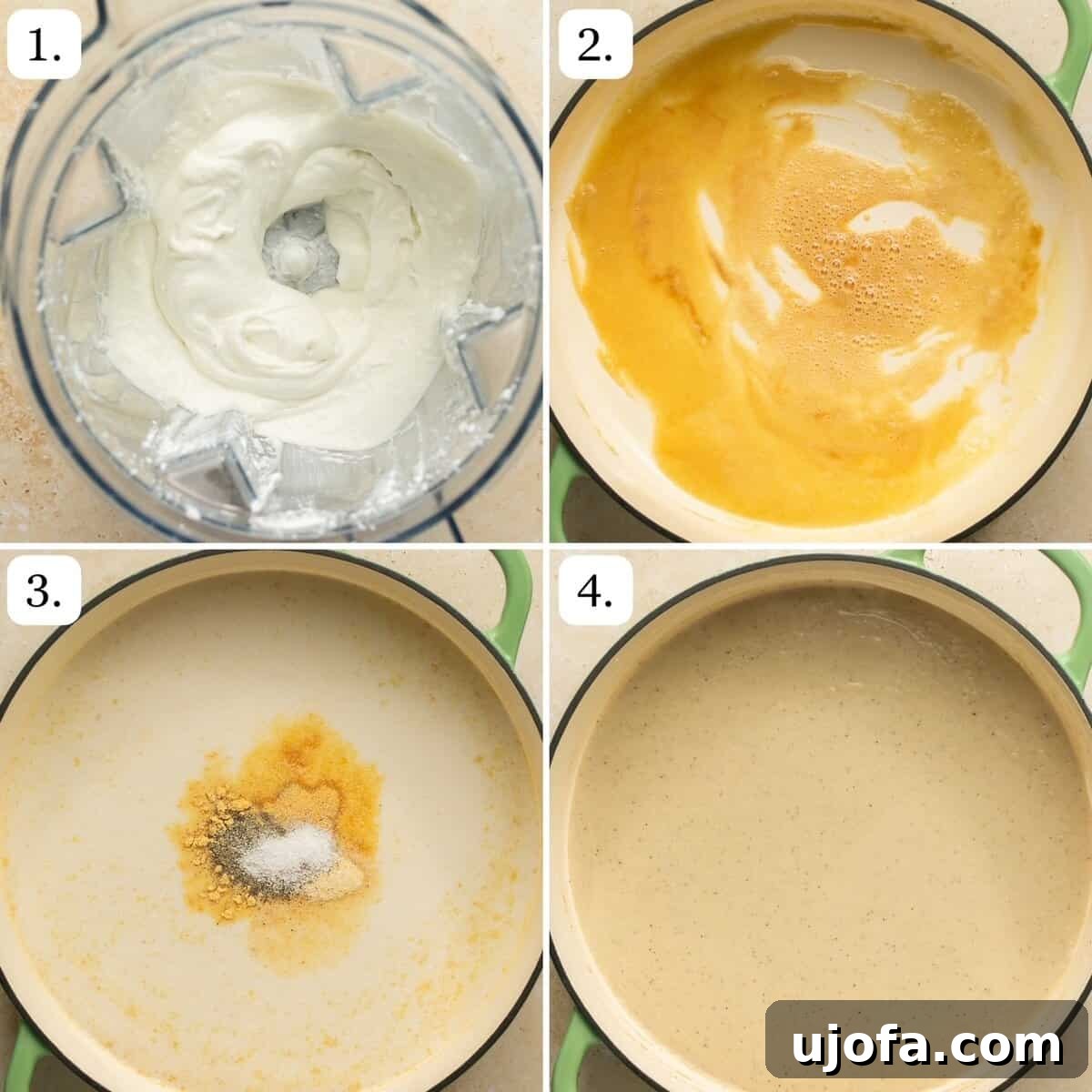 step by step instructions showing how to make the cottage cheese sauce