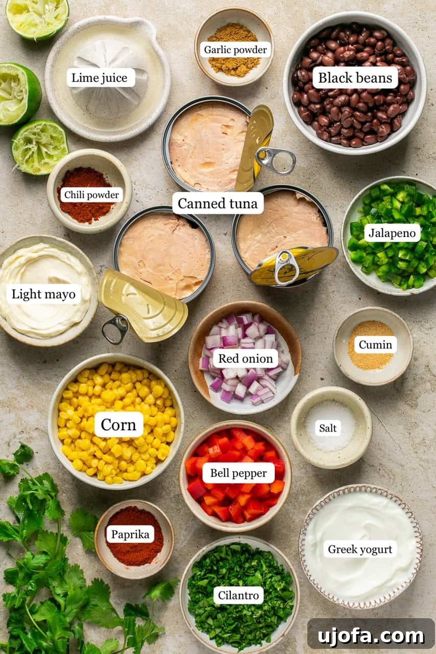 recipe ingredients in small bowls and labeled