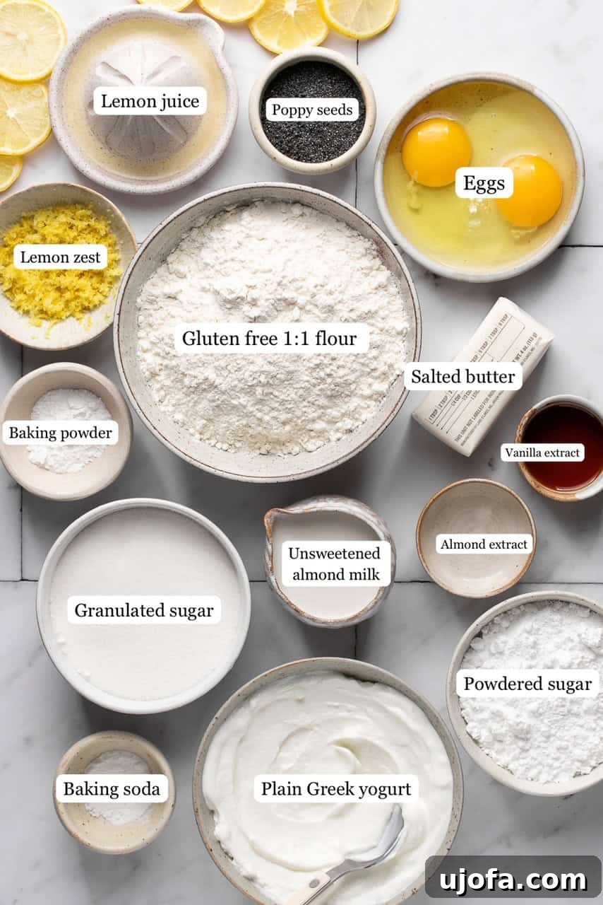 recipe ingredients in small bowls and labeled