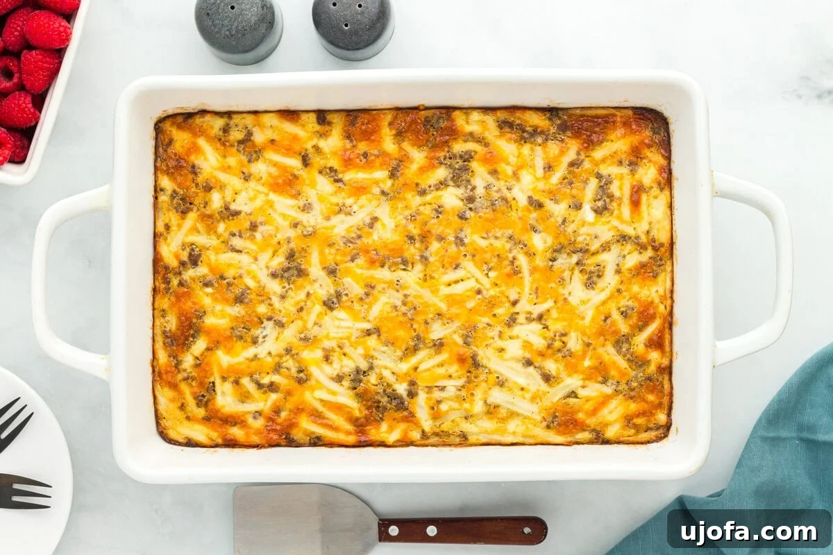 baked gluten-free breakfast casserole in a baking pan.