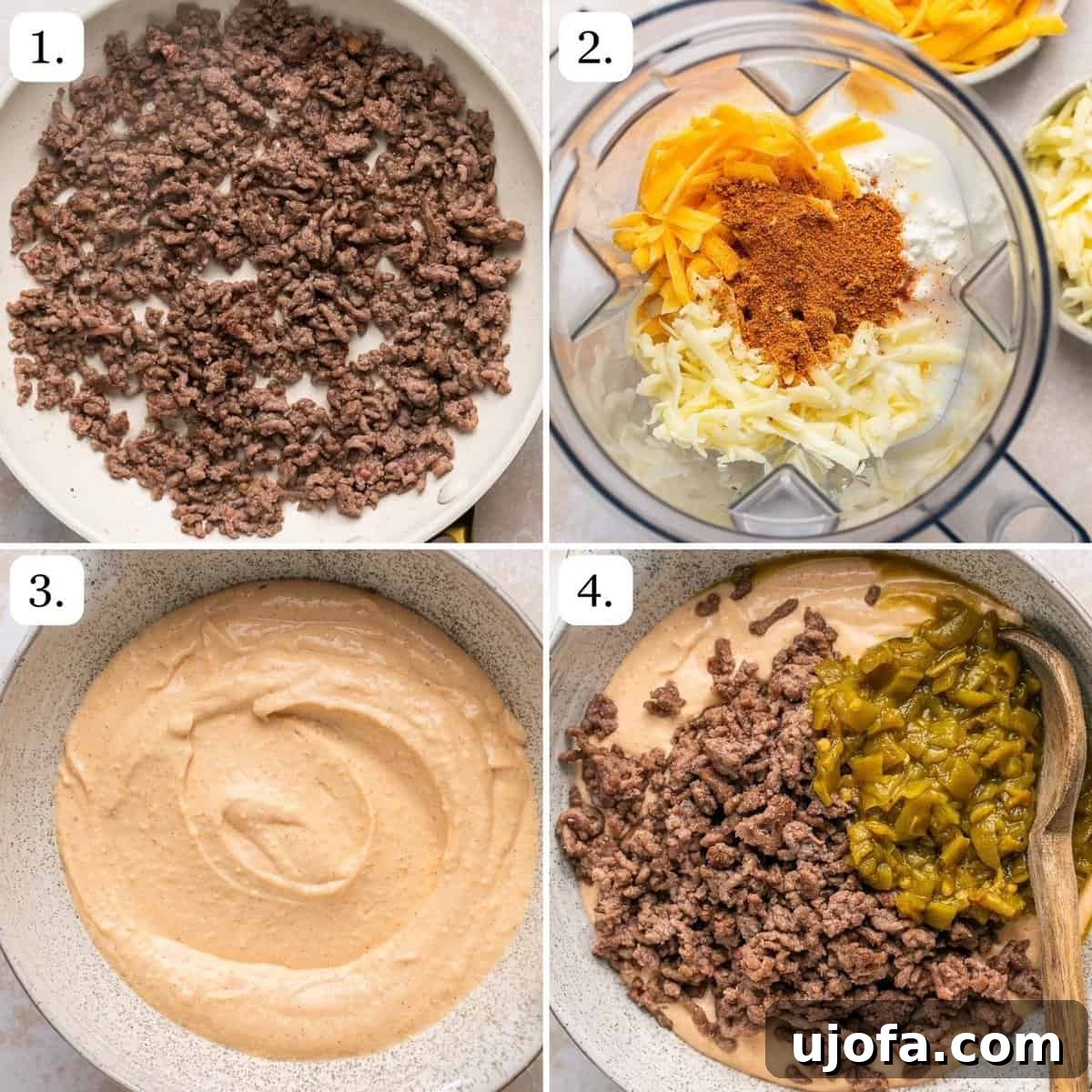 The Viral High-Protein Cottage Cheese Queso: Healthy Dip Perfection 4 numbered step by step photos showing how to make this recipe