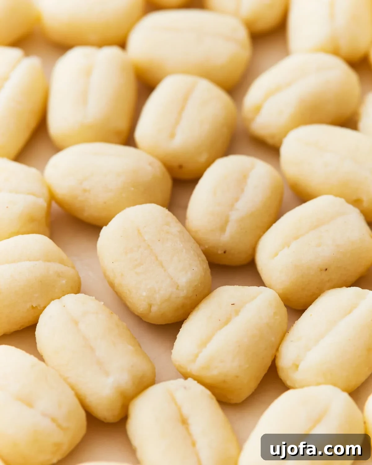Fluffy Gluten Free Gnocchi 4 Group of gluten-free gnocchi on parchment paper.