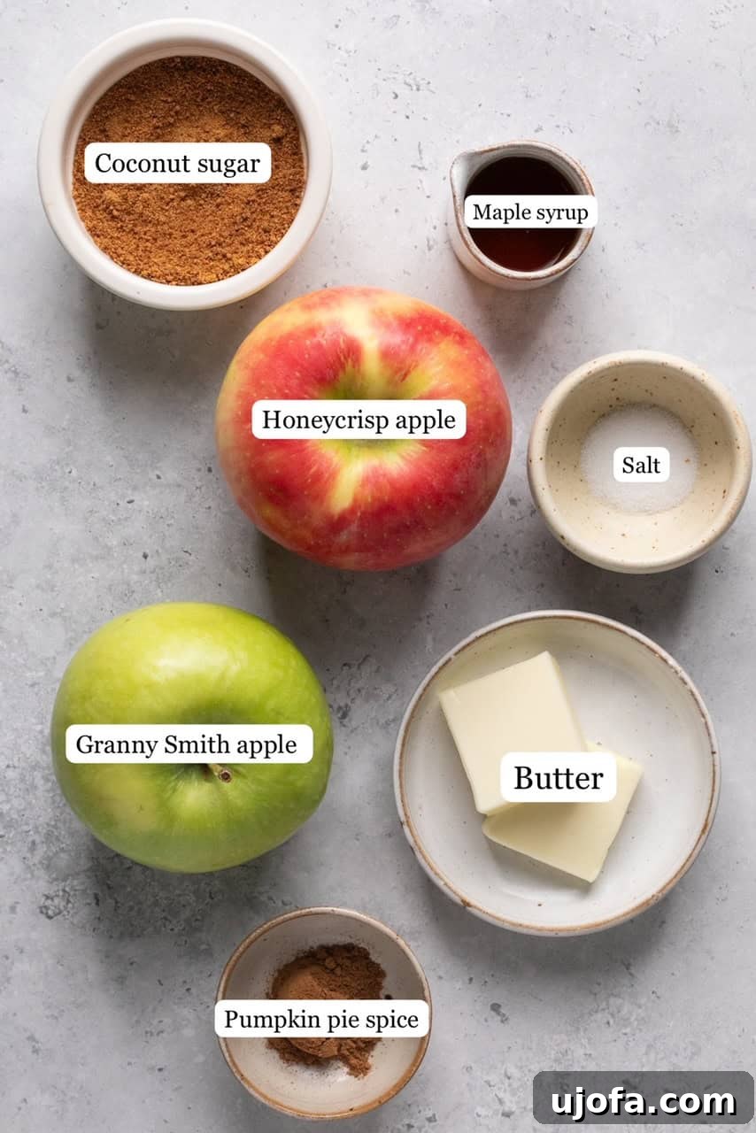 Perfect Caramel Apples Made Simple 3 recipe ingredients labeled on a white surface