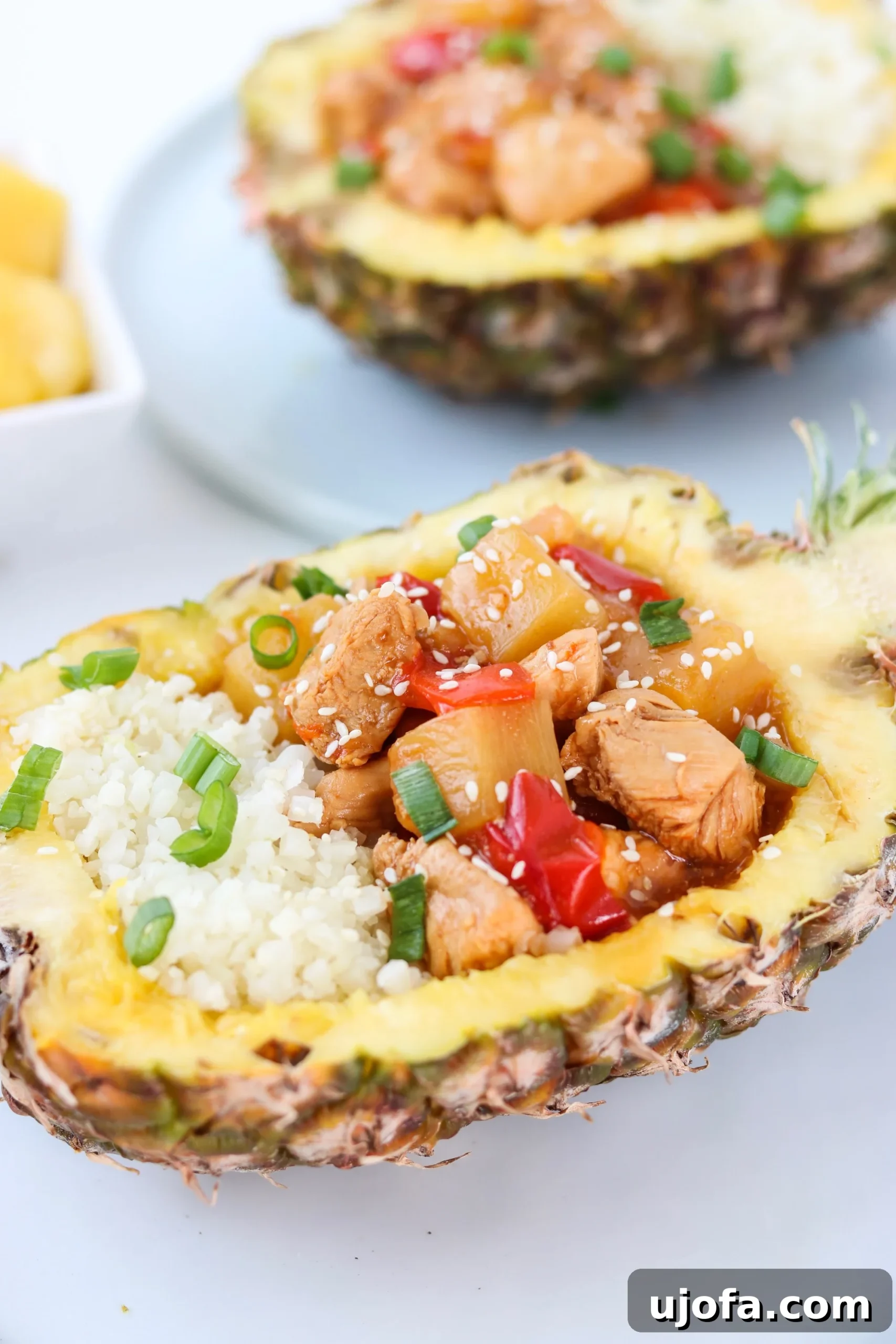 Delicious Whole30 Instant Pot Hawaiian Chicken served with fresh pineapple