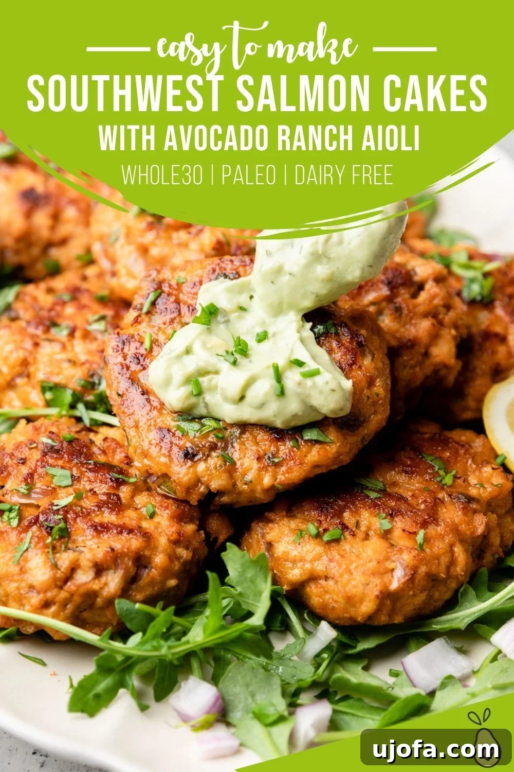 Keto Southwest Salmon Cakes with Cool Avocado Crema 9 southwest salmon cakes longpin for Pinterest