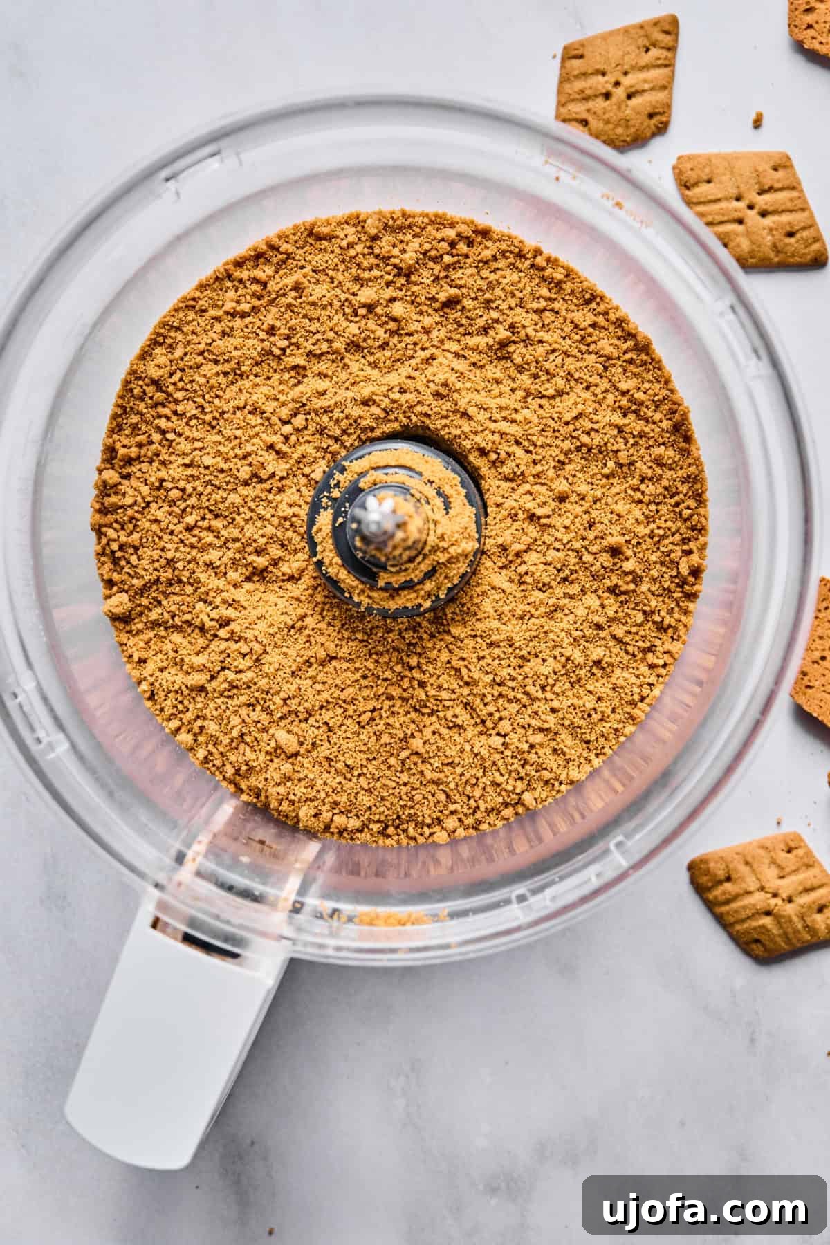 Easy Protein-Packed Pumpkin Cheesecake Bars 4 graham cracker crumbs in a food processor bowl