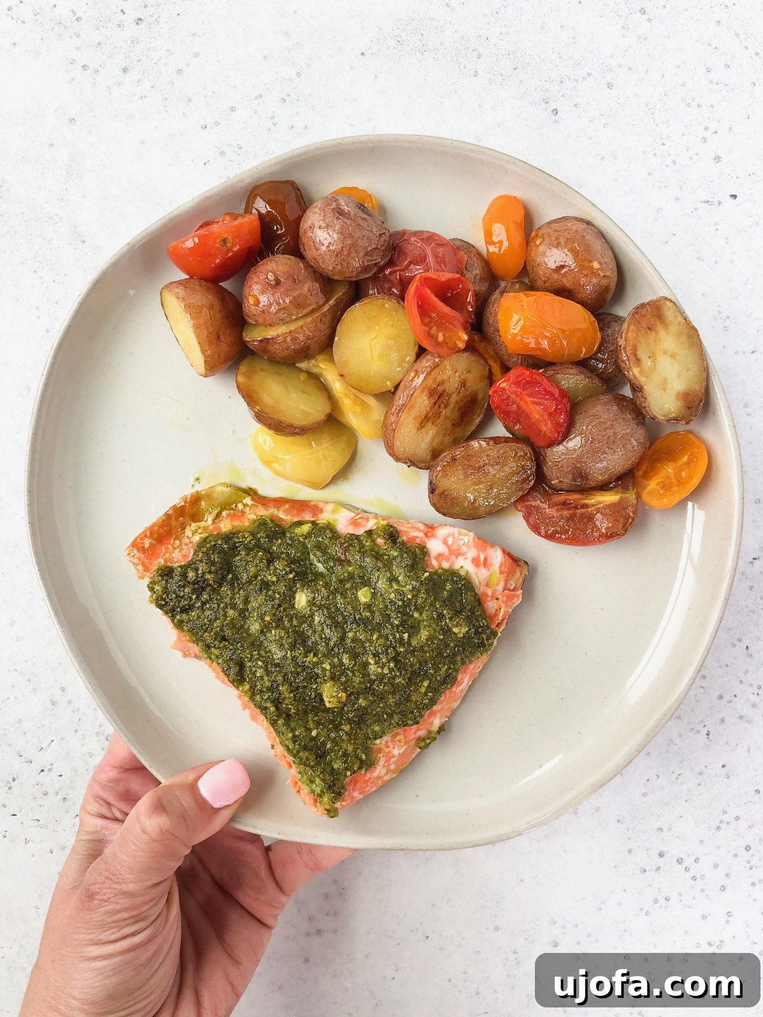 Serving of Sheet Pan Pesto Salmon